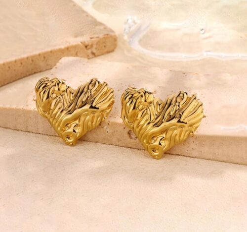 Golden Textured Heart Stud Earrings