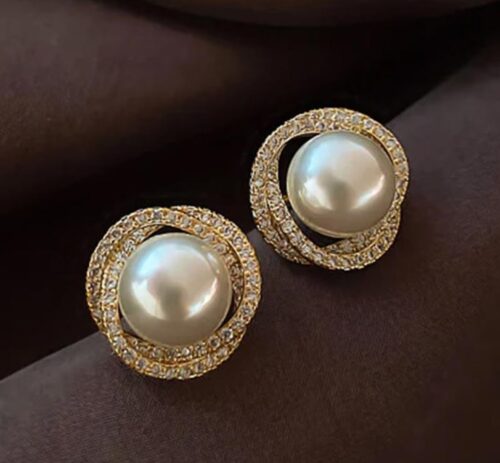 Golden Halo Pearl Stud Earrings