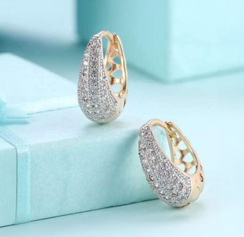 Golden Pavé Teardrop Hoop Earrings