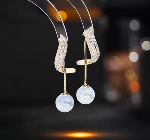 Golden Crystal Pearl Drop Earrings