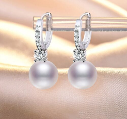Silver Plated Pearl Drop Hoop Earrings