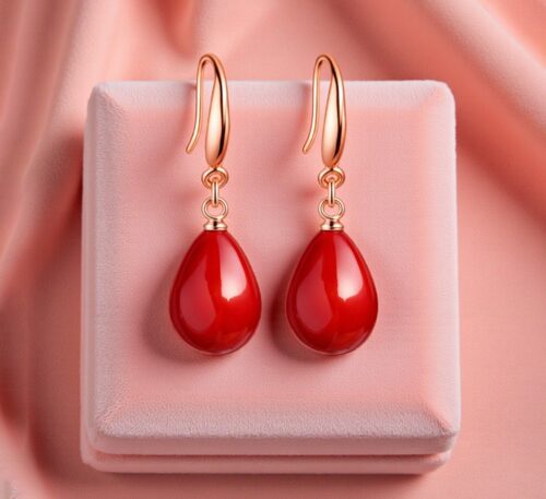 Golden Red Teardrop Earrings